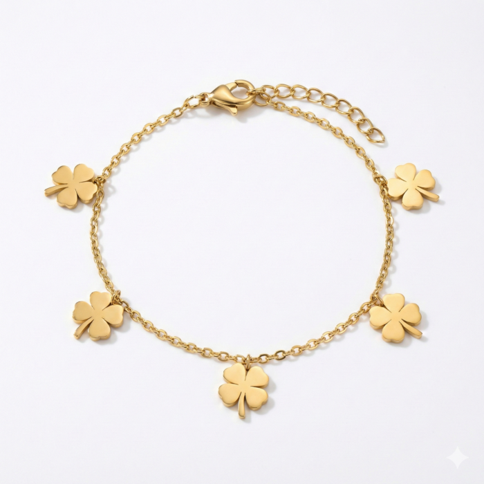 Gold Four-Leaf Charm Bracelet | Lucky Jewelry for Women