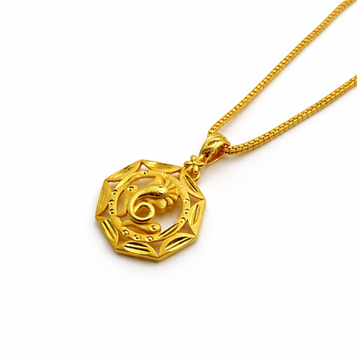 Divine Lord Ganesha Octagonal Pendant Necklace – 18K Gold Plated Religious Charm with Intricate Filigree & Box Chain