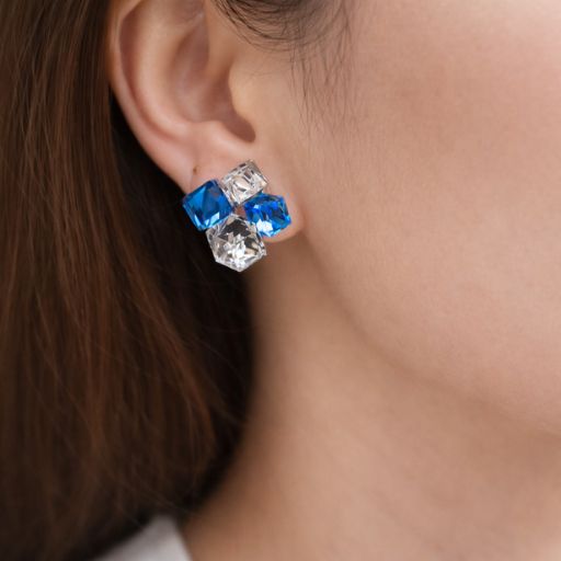 Blue Crystal Stud Earrings for Women | Luxury Geometric Cubic Stone Earrings | Stylish Party & Daily Wear Jewelry