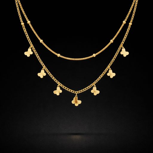 Gold Butterfly Layered Necklace for Women | Double Layer Charm Chain Necklace | Trendy Minimal Jewelry
