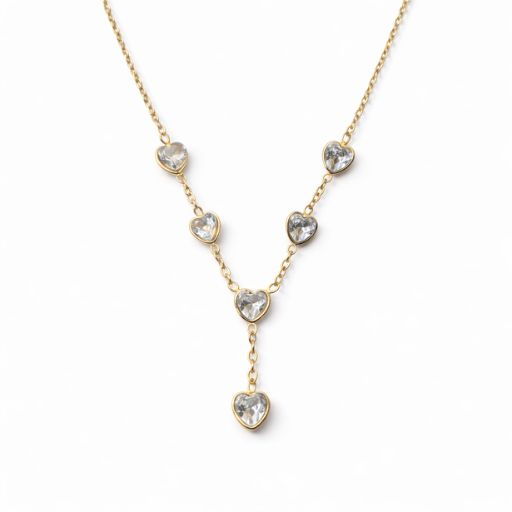 Gold Heart Crystal Drop Necklace for Women | Elegant Heart Charm Chain Necklace | Minimal Romantic Jewelry