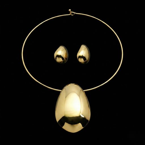 Gold Teardrop Statement Necklace Set for Women | Minimal Choker with Matching Earrings | Luxury Modern Jewelry