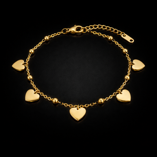Elegant 18K Gold Plated Heart Charm Bracelet with Polished Bead Accent
