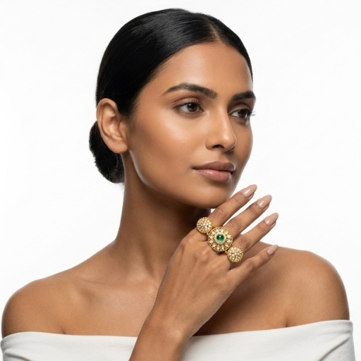 Gold Plated Kundan Multi-Finger Ring for Women | Floral Statement Ethnic Hand Jewelry with Dangling Details