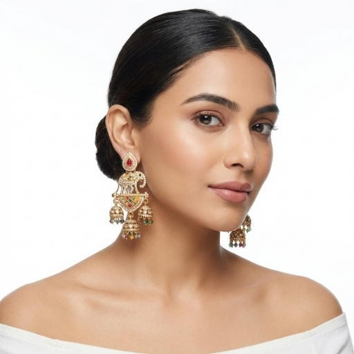 Gold Plated Elephant Jhumka Earrings with Kundan and Multicolor Stones | Traditional Statement Ethnic Earrings for Women