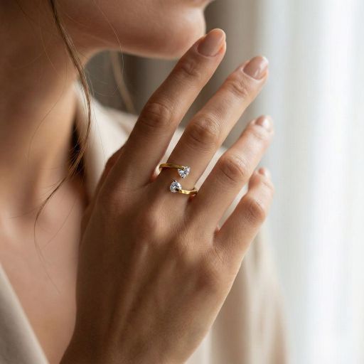 Gold-Tone Open Heart Wrap Ring with Crystal Accents | Adjustable Minimalist Love Ring for Women