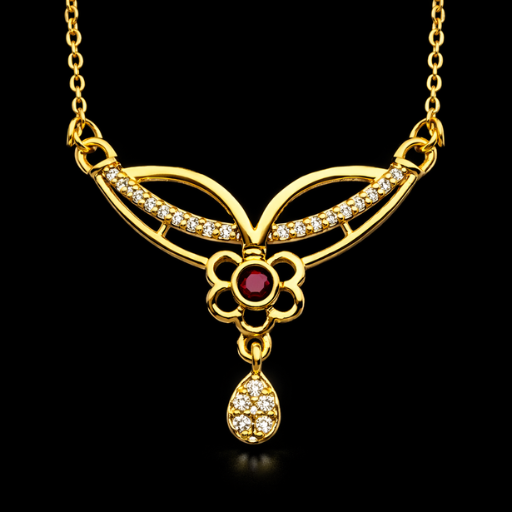 Infuse your jewelry collection with the timeless allure of traditional craftsmanship. This gold-toned necklace features an exquisite wing-inspired frame and a striking floral centerpiece, offering a sophisticated blend of architectural lines and delicate details.